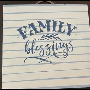 10” x 10” family blessings sign made of wood with twine attached to hang